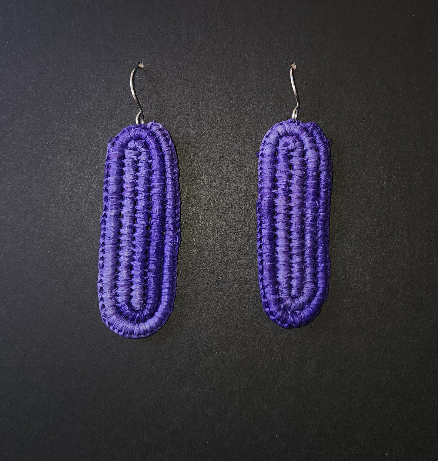 Blue Oblong Woven Earrings by Tahnae Davidson-Bartley