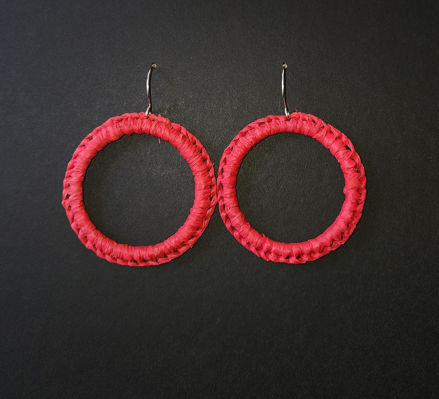 Red Hoop Woven Earrings by Tahnae Davison-Bartley