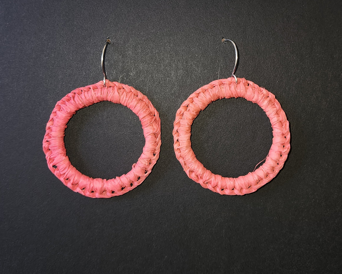Pink Hoop Woven Earrings by Tahnae Davison-Bartley