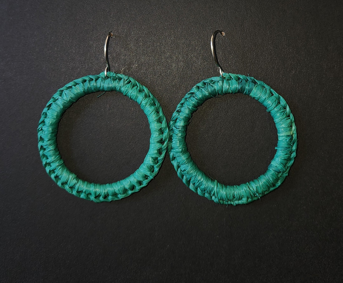 Teal Hoop Woven Earrings by Tahnae Davison-Bartley