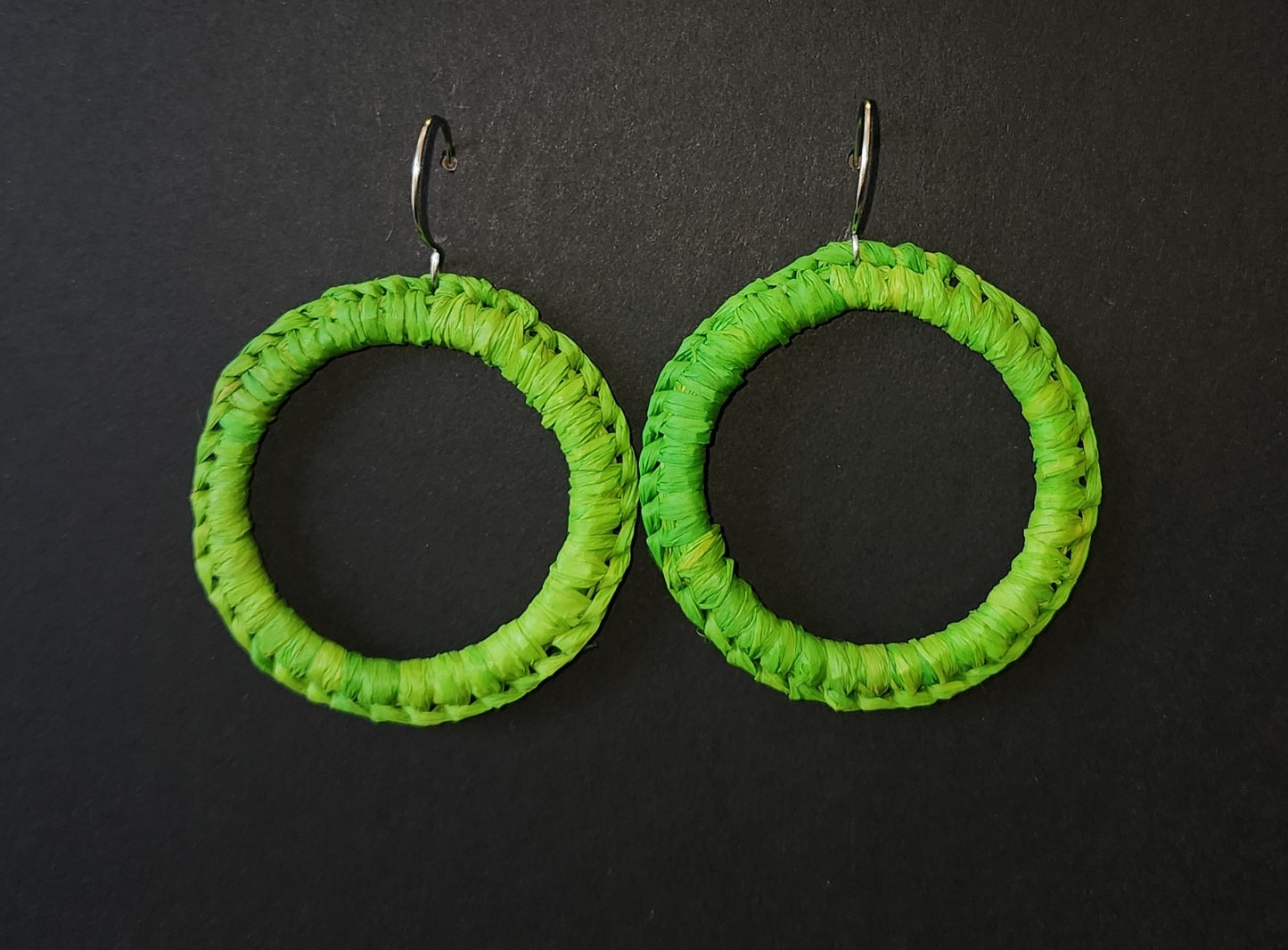 Green Hoop Woven Earrings by Tahnae Davison-Bartley