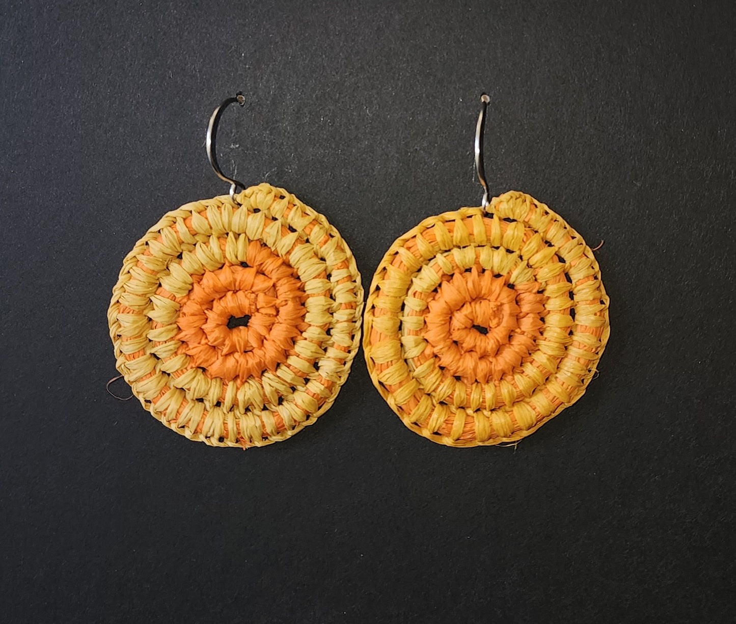Orange Medium Round Woven Earrings by Tahnae Davison-Bartley
