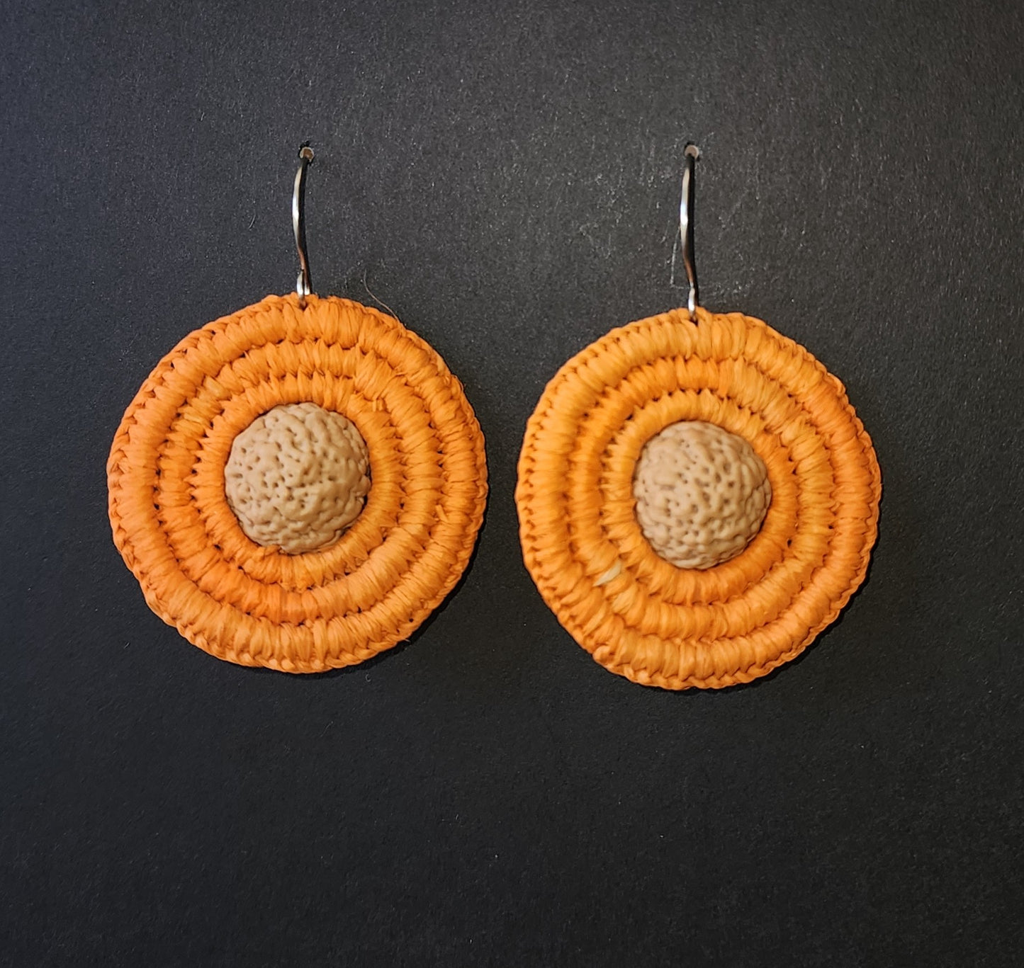 Orange Woven Earrings With Seed by Tahnae Davison-Bartley