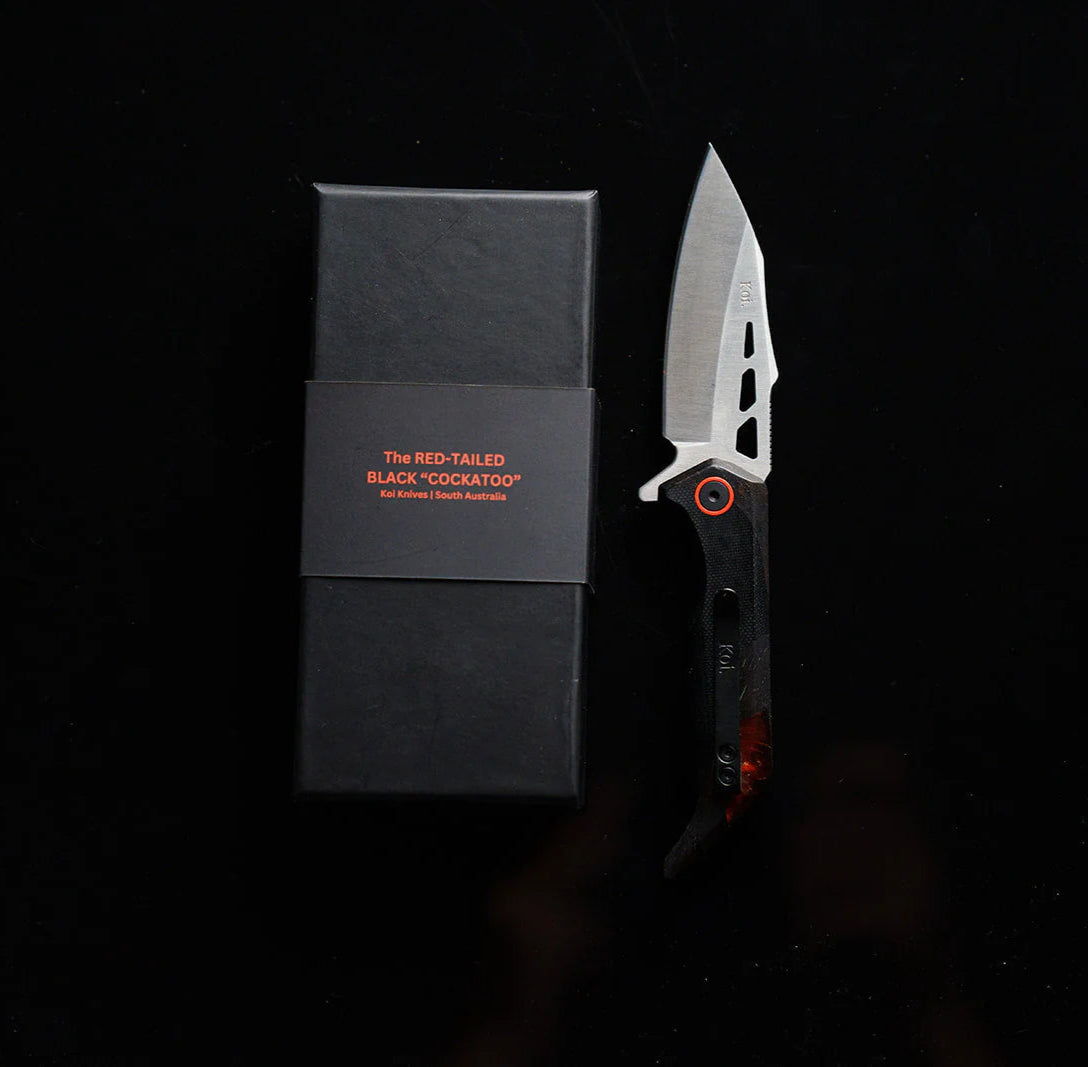Red Tailed Black Cockatoo Pocket Knife by Koi Knives