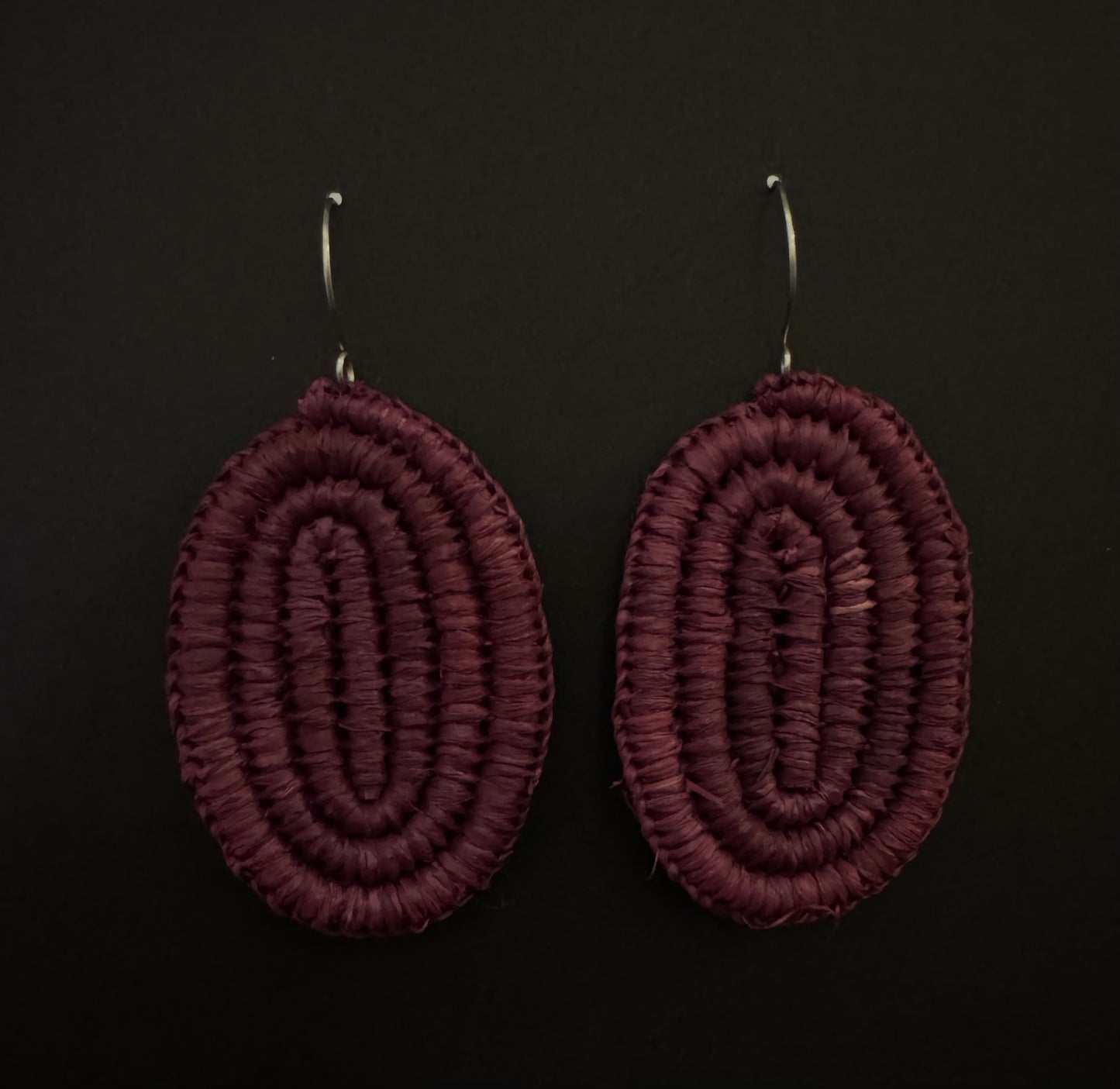 Large Burgundy Woven Earrings by Tahnae Davidson-Bartley