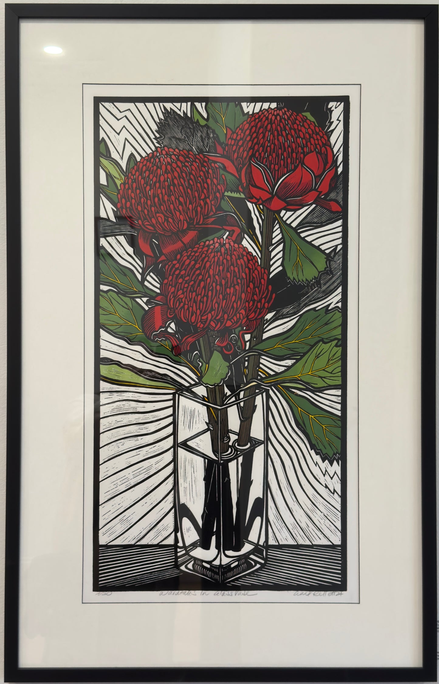 Waratahs in Glass Vase by Gail Kellett