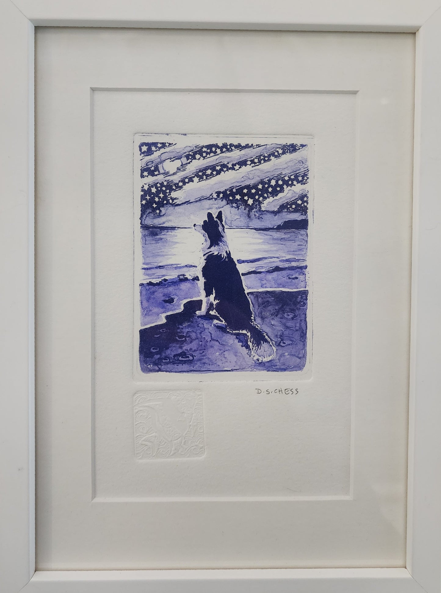 'The Moonlit Dog' Framed Etching by Donna Chess