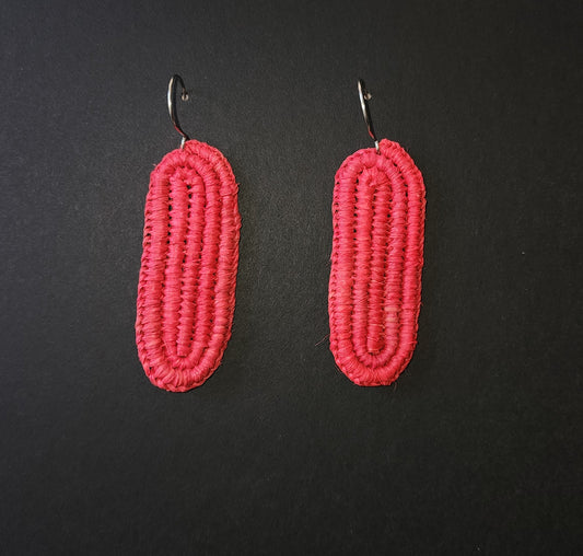 Red Oblong Woven Earrings by Tahnae Davidson-Bartley