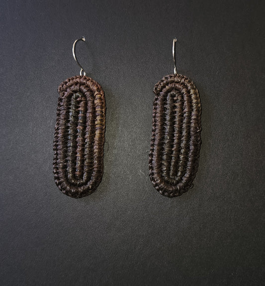 Black Oblong Woven Earrings by Tahnae Davidson-Bartley