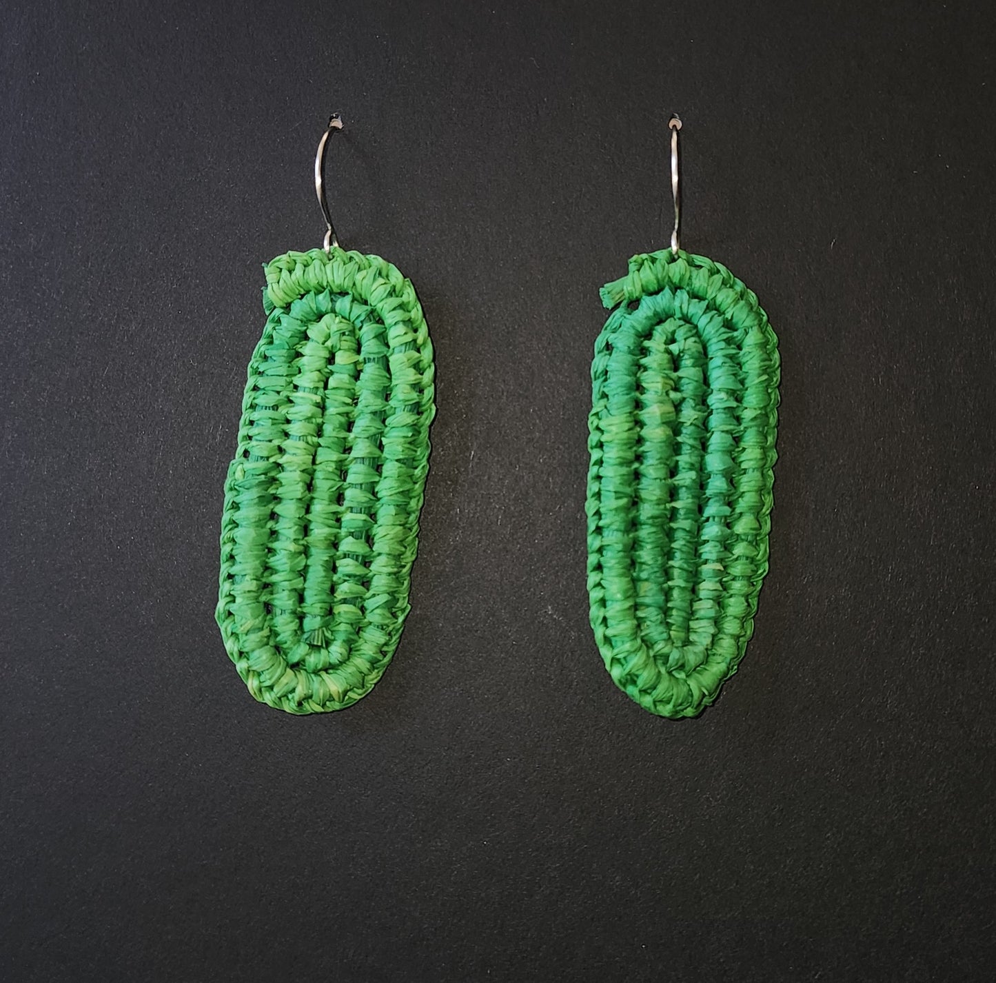 Green Oblong Woven Earrings by Tahnae Davidson-Bartley