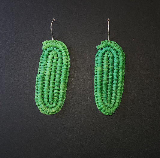 Green Oblong Woven Earrings by Tahnae Davidson-Bartley