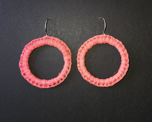 Pink Hoop Woven Earrings by Tahnae Davison-Bartley