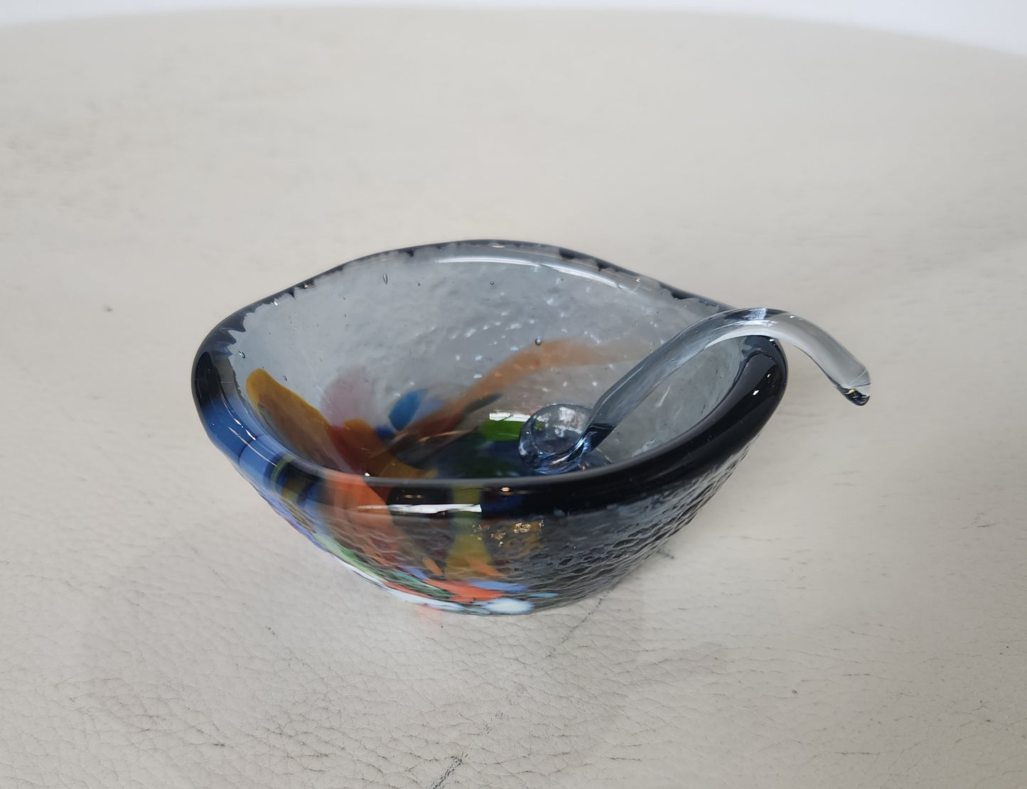 Glass Salt Dish and Spoon by Caslake and Pedler
