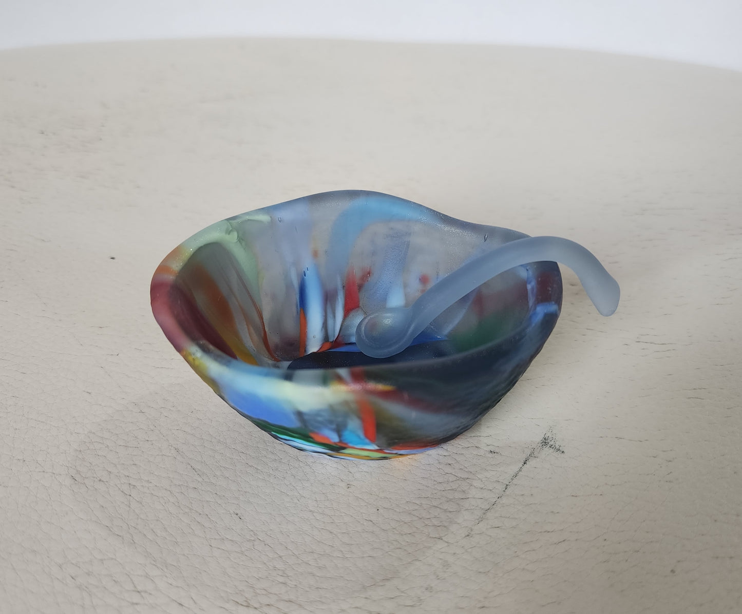 Glass Salt Dish and Spoon by Caslake and Pedler