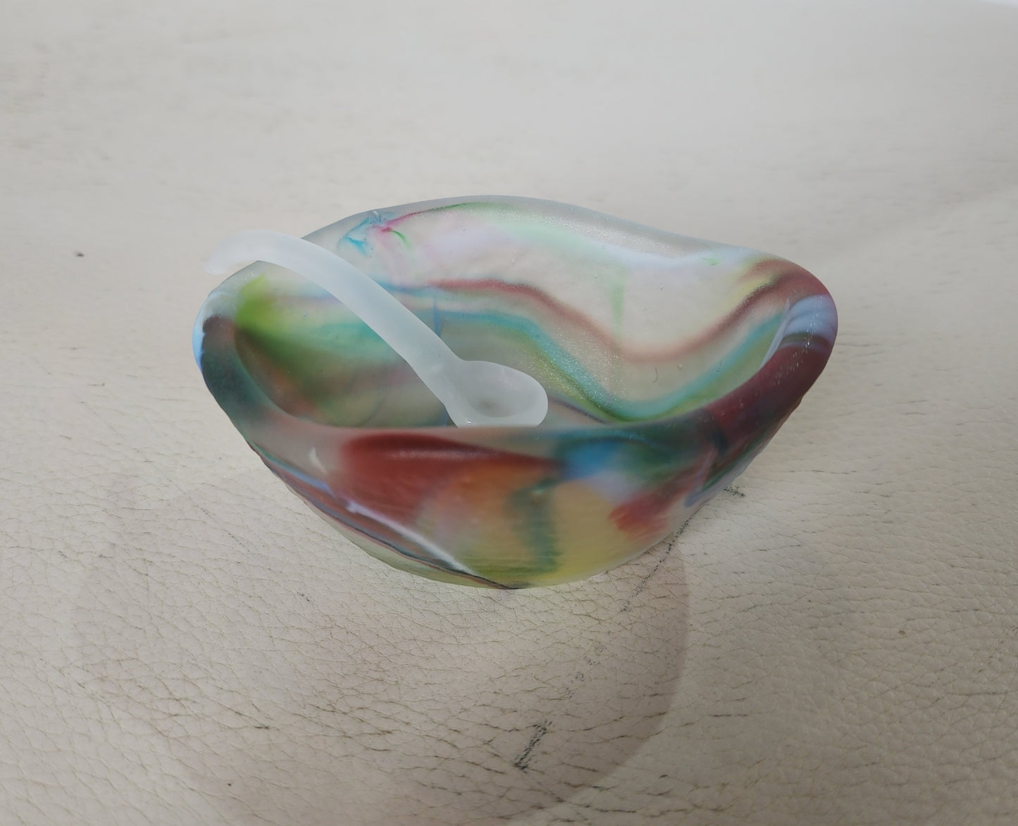 Glass Salt Dish and Spoon by Caslake and Pedler