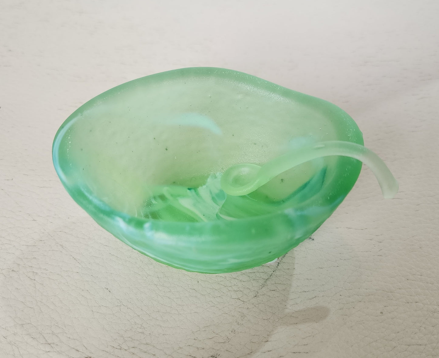 Glass Salt Dish and Spoon by Caslake and Pedler