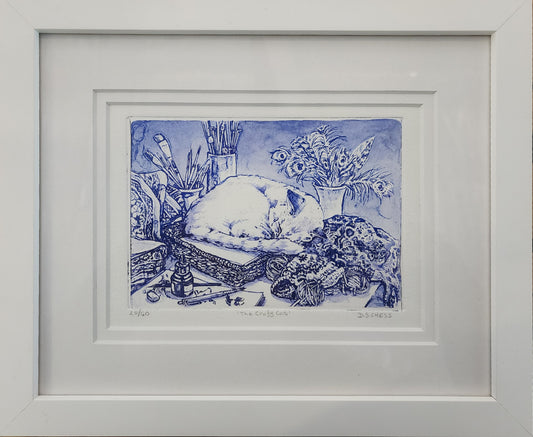 'Crafty Cat' Framed Etching by Donna Chess