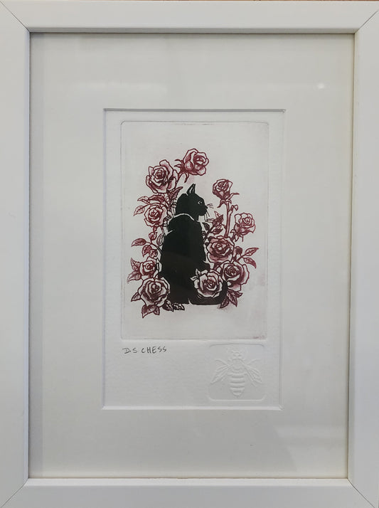 'The Rosie Cat' Framed Etching by Donna Chess