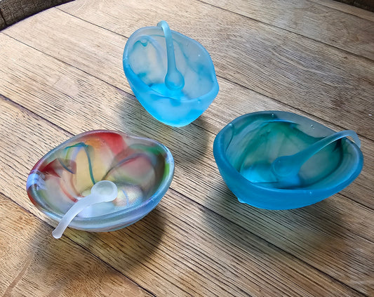 Glass Salt Dish and Spoon by Caslake and Pedler
