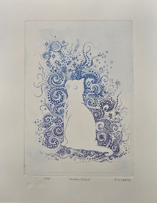 'Aurora Catus' Etching by Donna Chess
