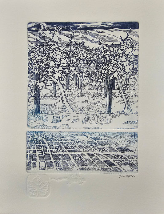 'Vineyard Blues'  Etching by Donna Chess