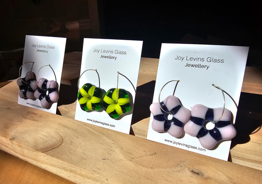 Glass Flower Hoop Earrings by Joy Levins