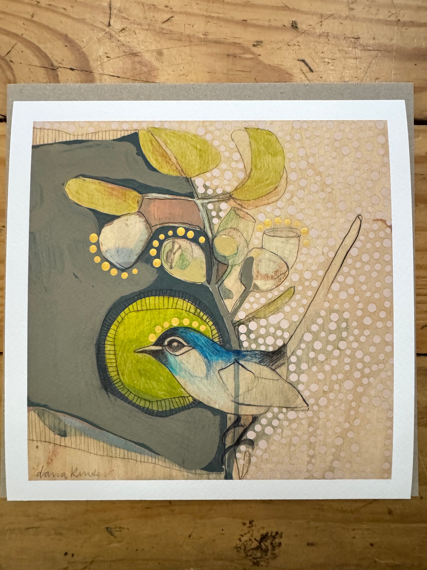 Blue Wren and Gum Mini Print by Dana Kinter