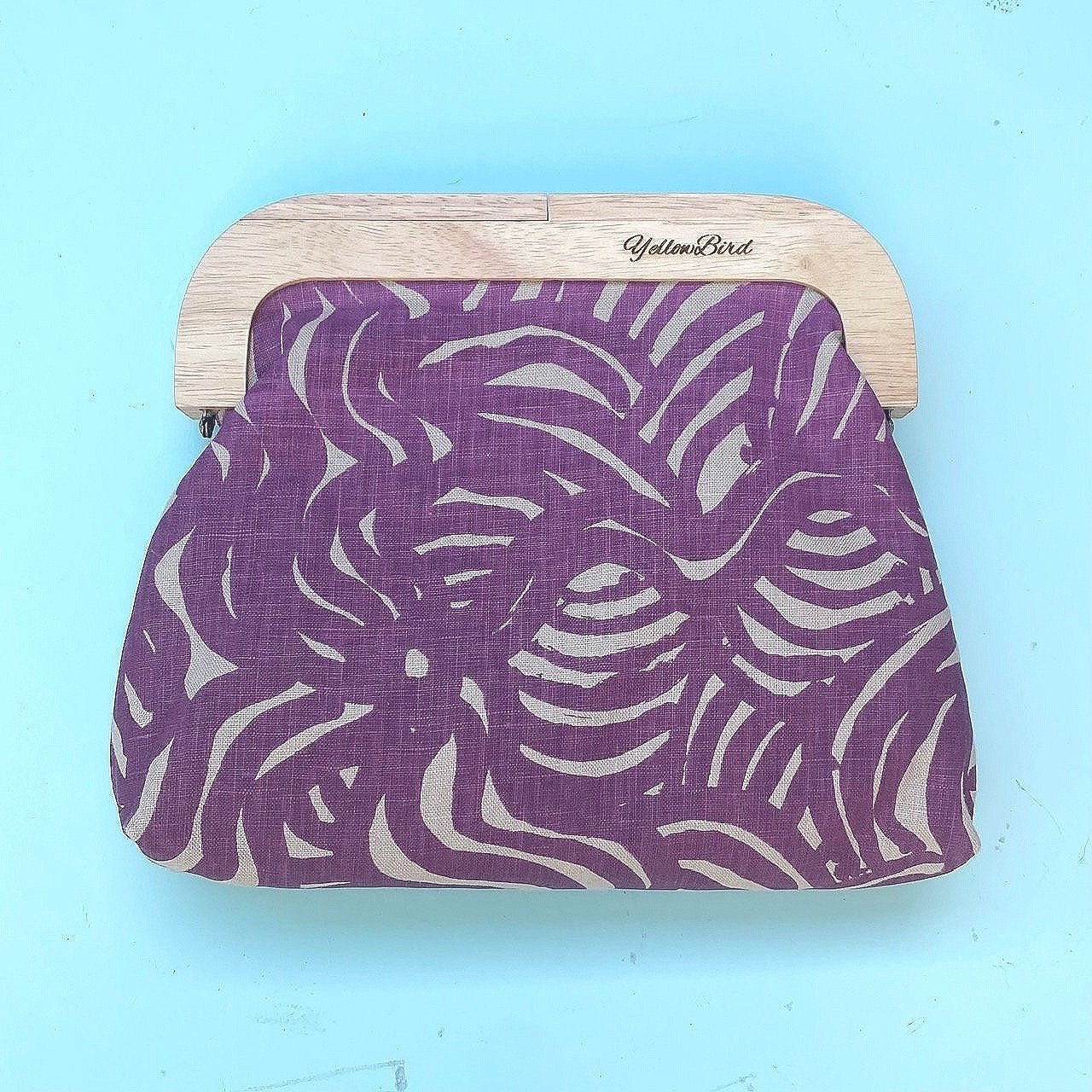 Dog Dreaming Medium Natural Frame Clutch by Yellowbird Handmade