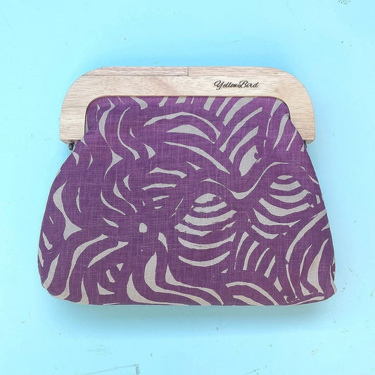 Dog Dreaming Medium Natural Frame Clutch by Yellowbird Handmade