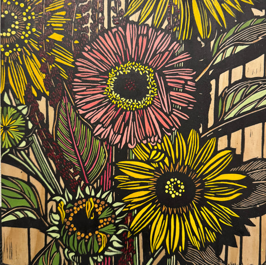 Wood Cut Summer Flowers - Gail Kellett