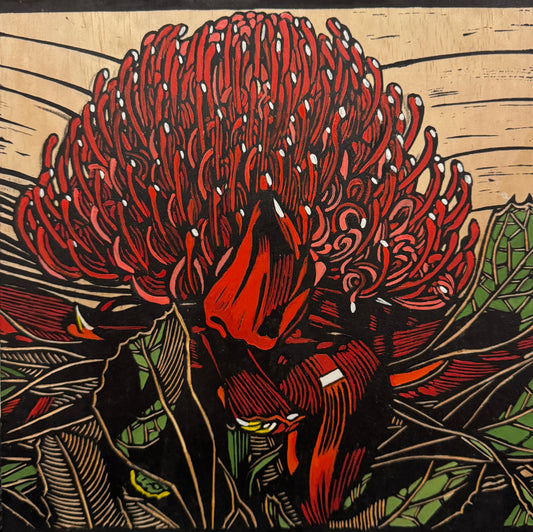 Wood Cut Waratah - Gail Kellett