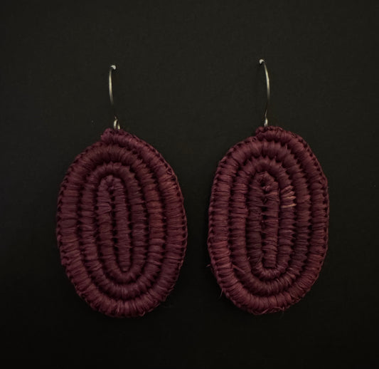 Large Burgundy Woven Earrings by Tahnae Davidson-Bartley