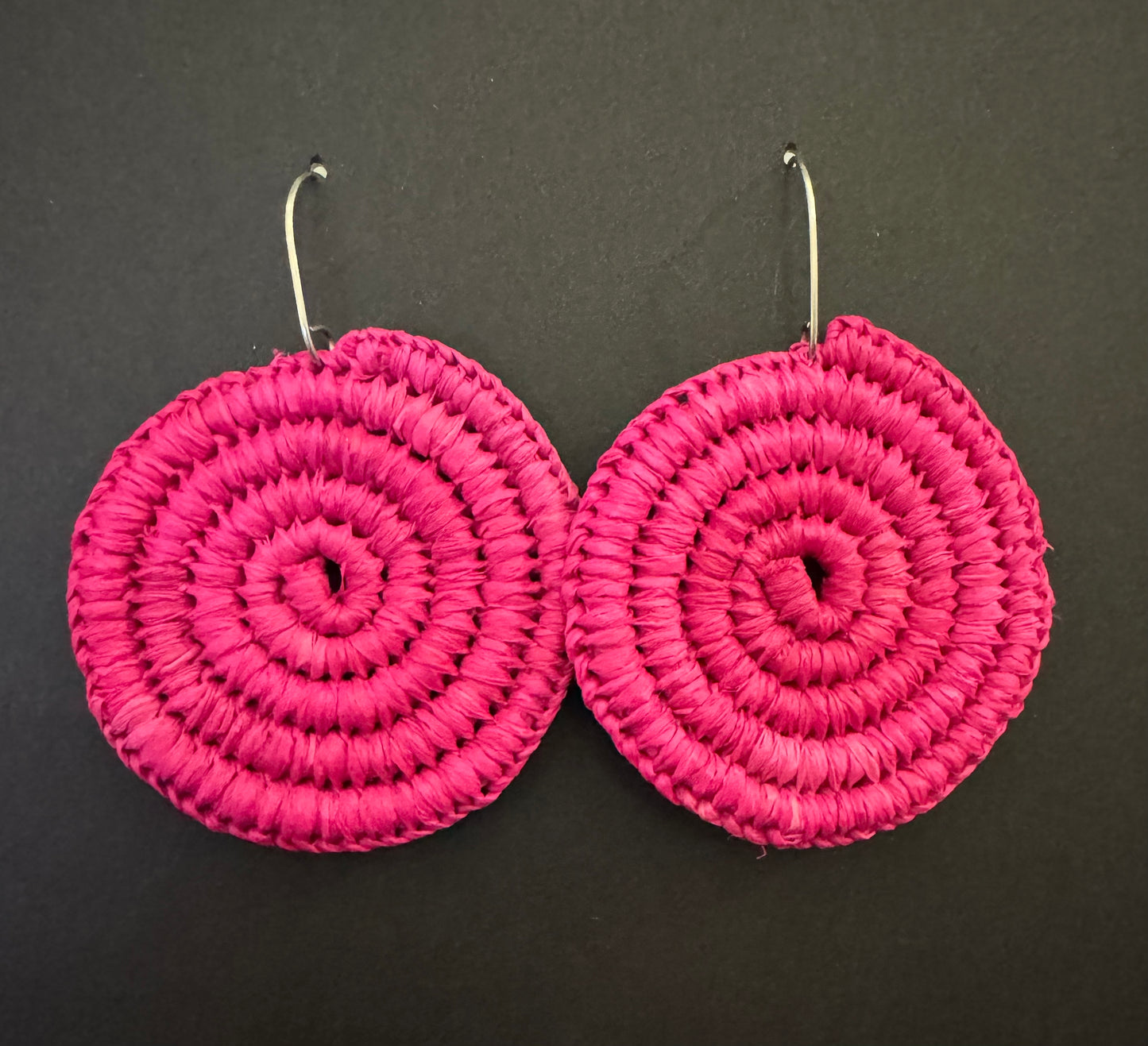 Large Hot Pink Woven Earrings by Tahnae Davidson-Bartley