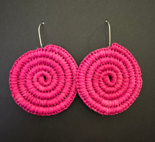 Large Hot Pink Woven Earrings by Tahnae Davidson-Bartley