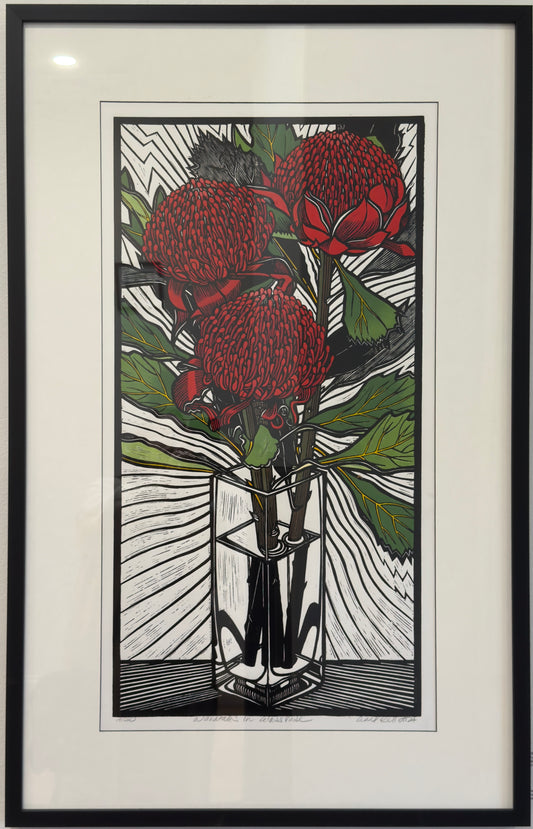 Waratahs in Glass Vase by Gail Kellett