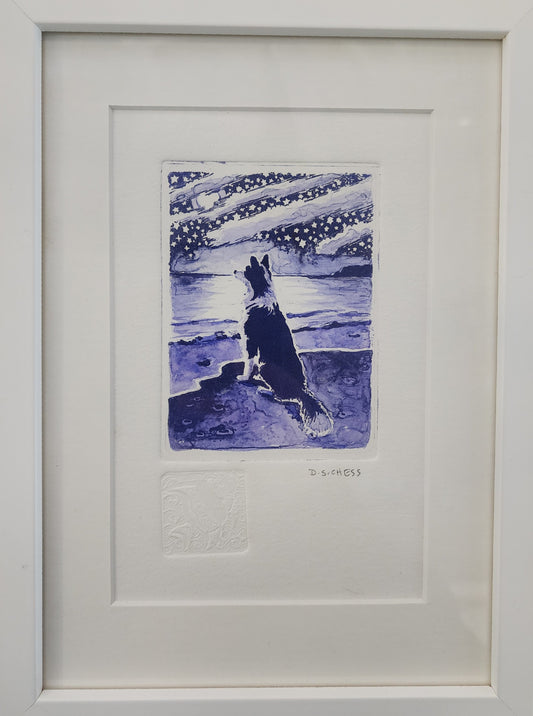 'The Moonlit Dog' Framed Etching by Donna Chess